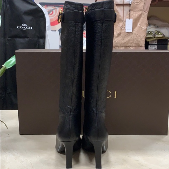 GUCCI CELLARIUS Black Pebbled Leather Boots - Picture 3 of 8